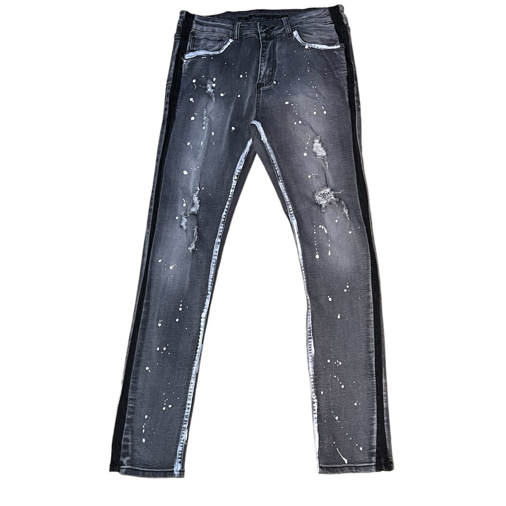Rue21 Premium Demin White Black Paint Detail Skinny Distressed 32/32